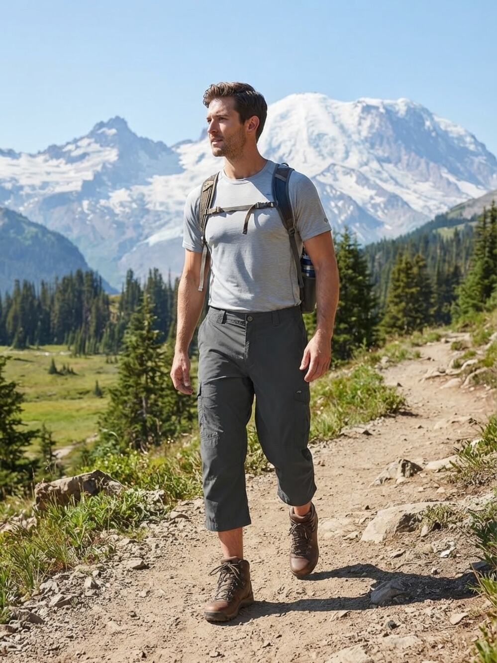 Columbia Omni-Shade Gray Cargo Hiking Capri Pants Men 38x 19 Lightweight Outdoor